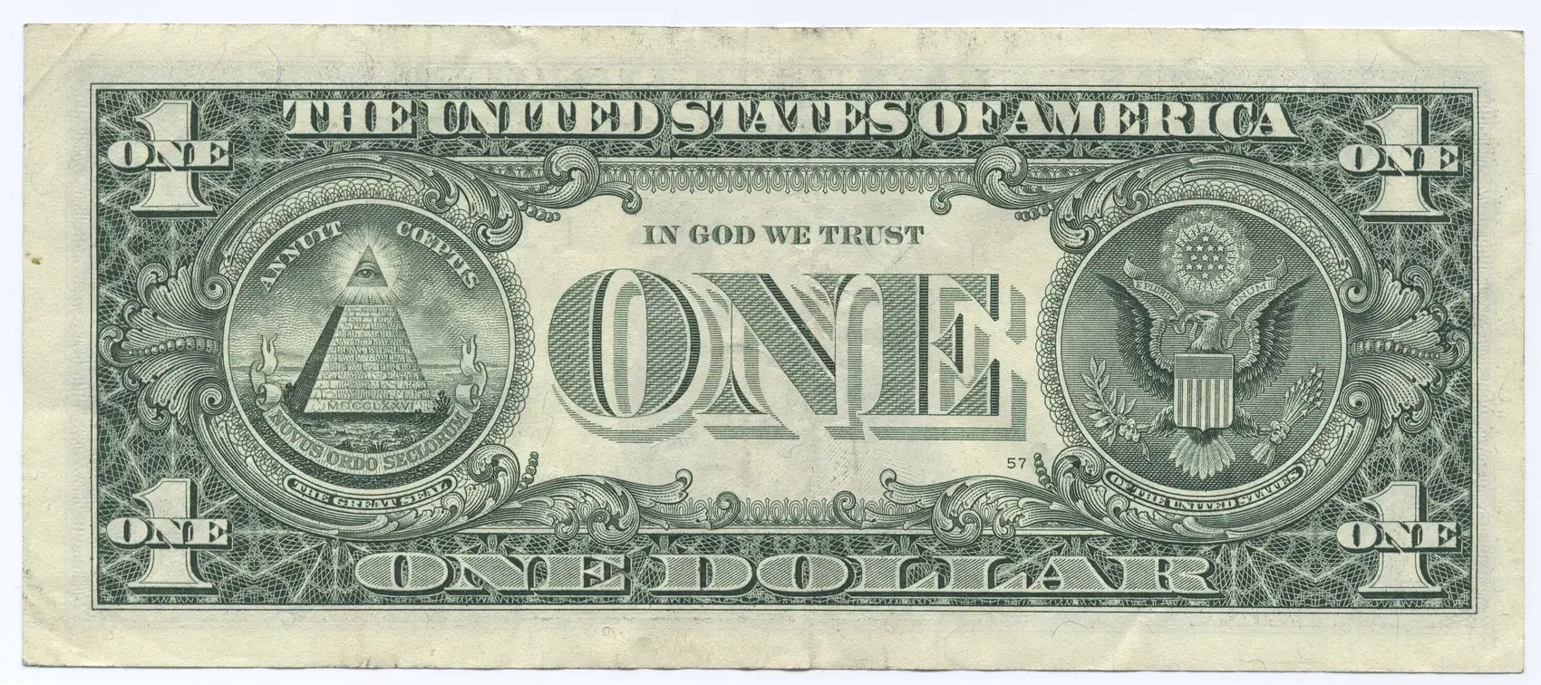 Reverse of a United States one dollar bill